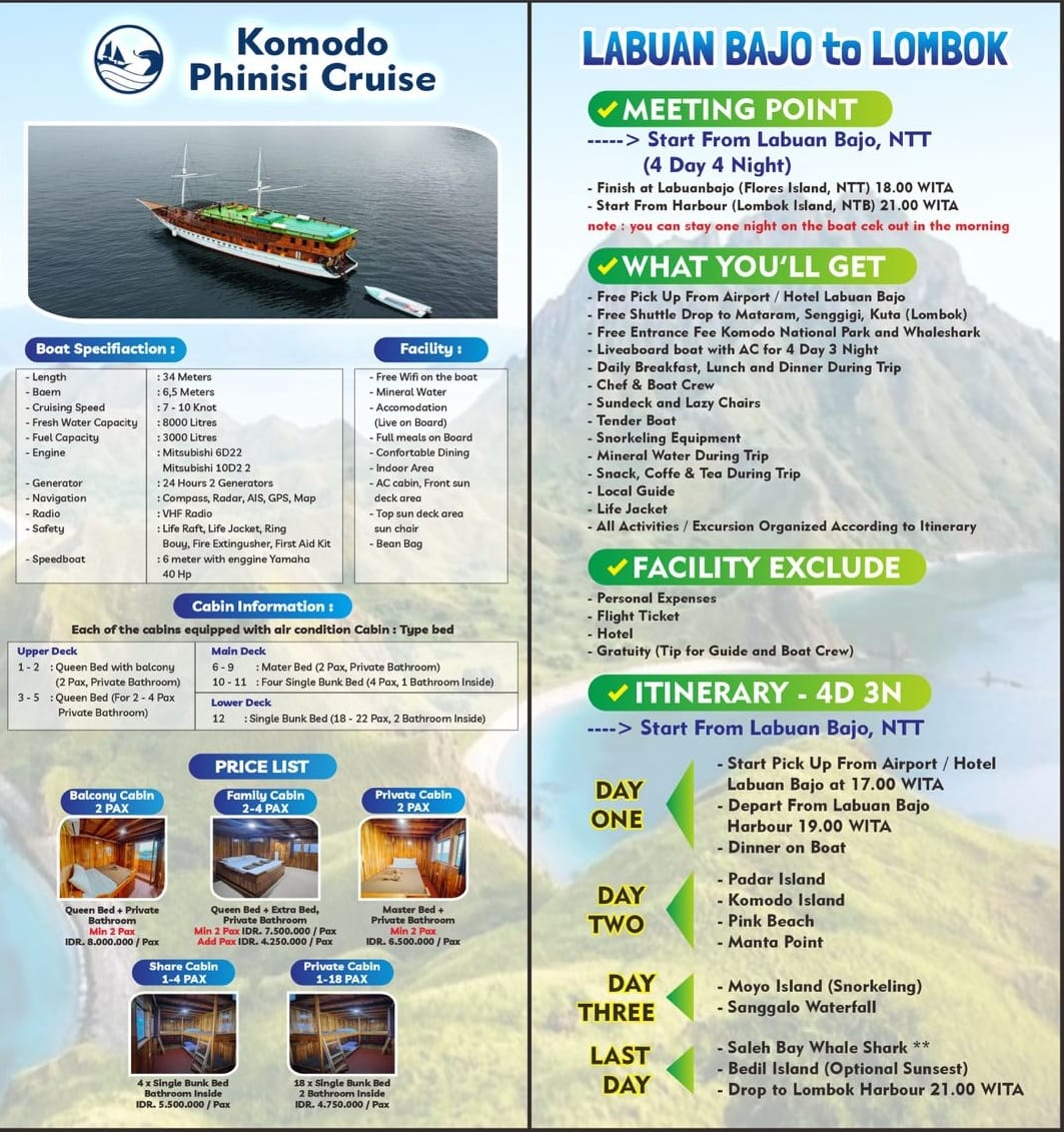 Deluxe boat from Labuan Bajo to Lombok Island