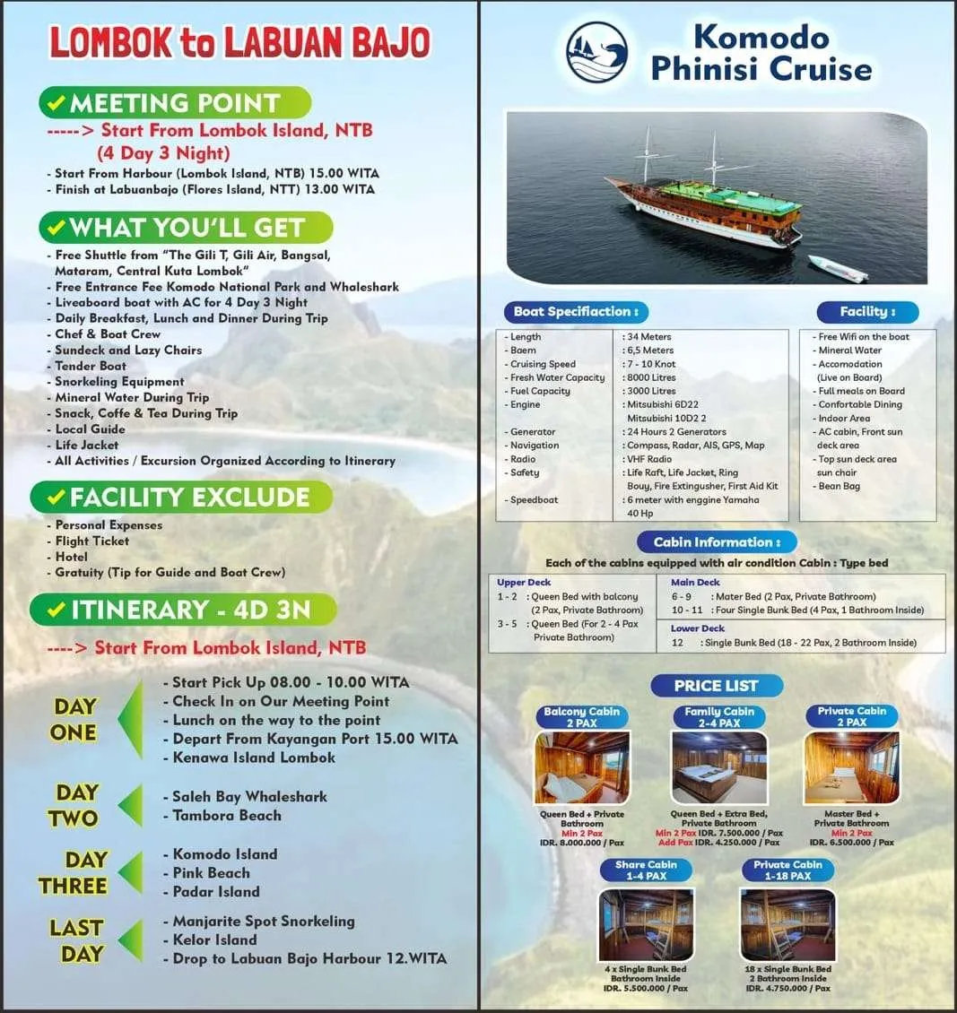 Deluxe boat from Lombok to Komodo Island