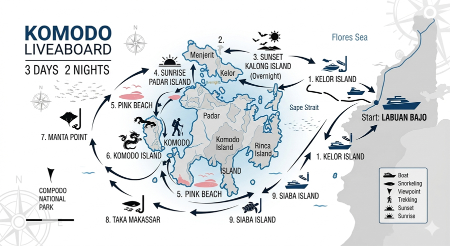 Map Komodo Liveaboard trip 3D2N